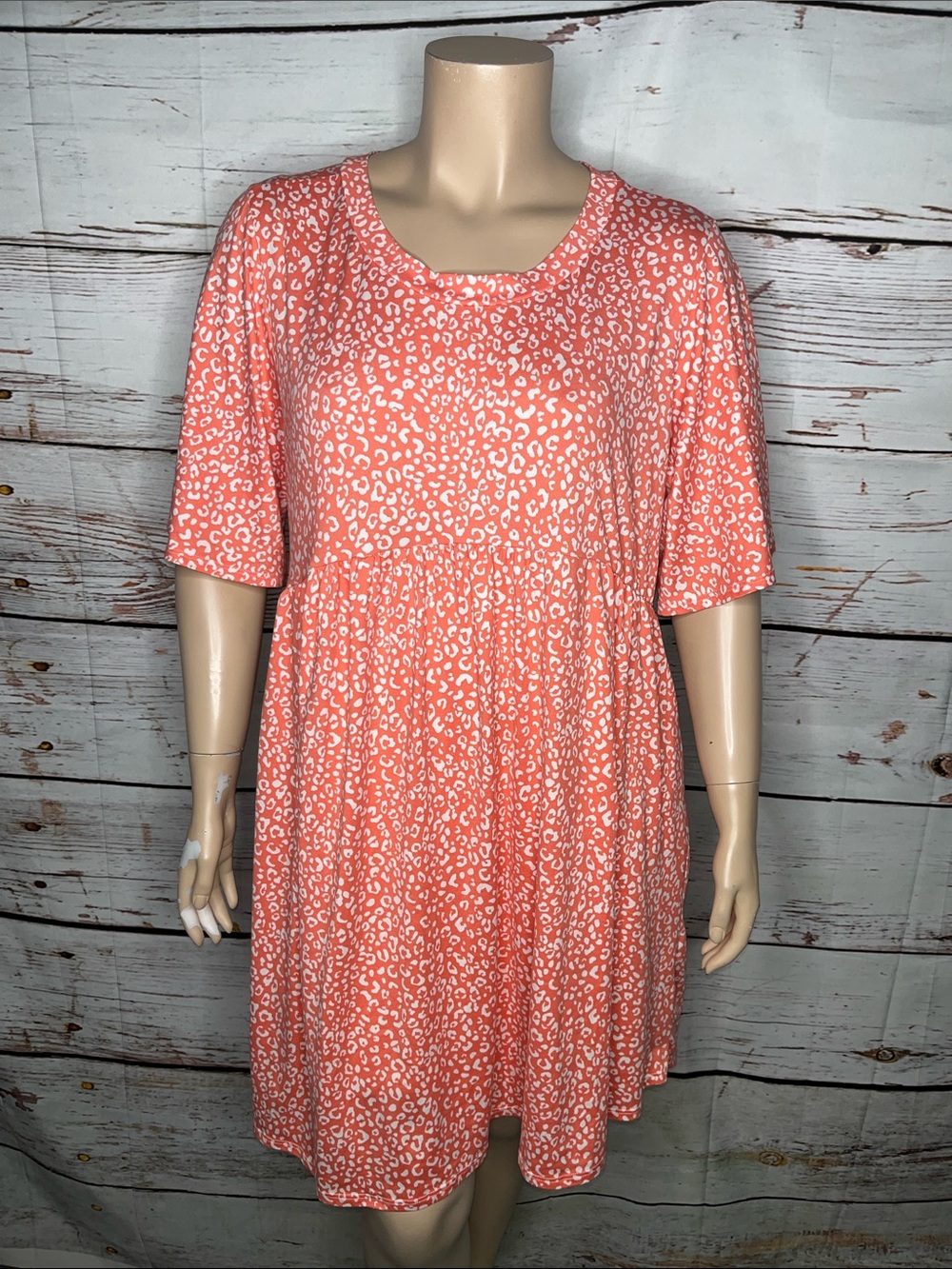 Haptics Holly Harper 1X Pink & White Leopard Animal Print Knit Dress w/ Pockets